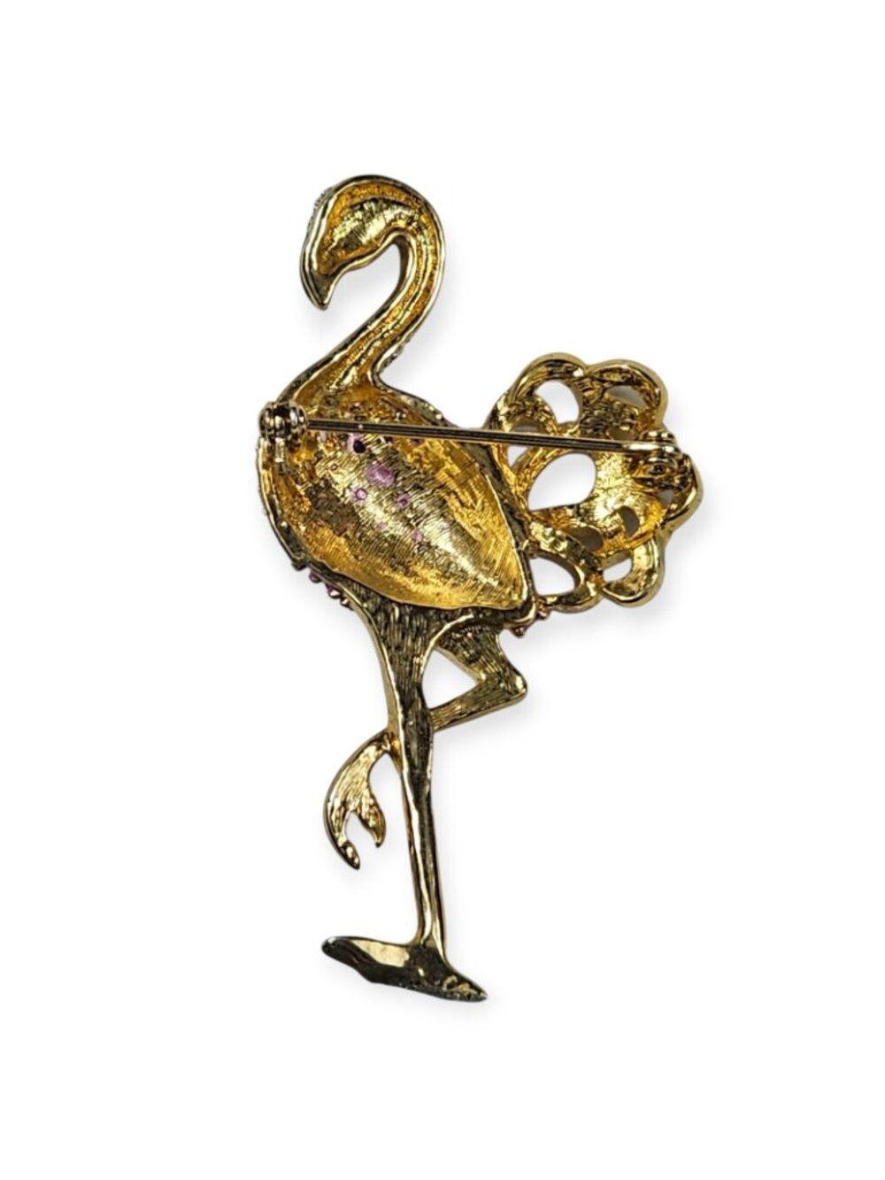 CRYSTAL RHINESTONES PINK FLAMINGO BIRD PIN BROOCH MADE WITH SWAROVSKI ELEMENTS - Picture 2 of 3